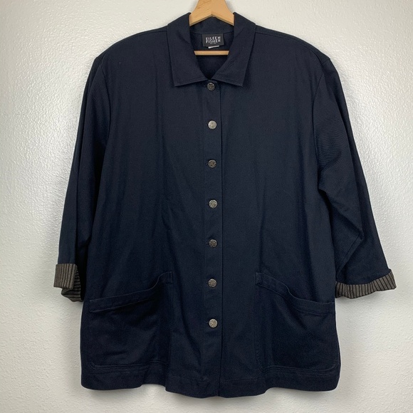 Eileen Fisher Jackets & Blazers - Eileen Fisher Navy Blue Jacket Coat Cotton Blend